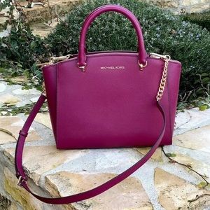 MICHAEL KORS ELLIS LARGE SATCHEL MAGENTA